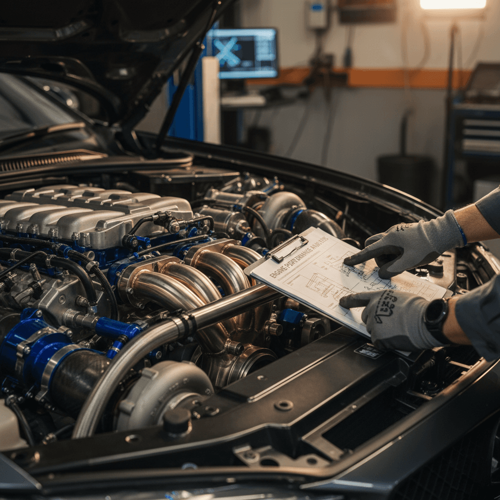 Engine bay being professionally cleaned and detailed